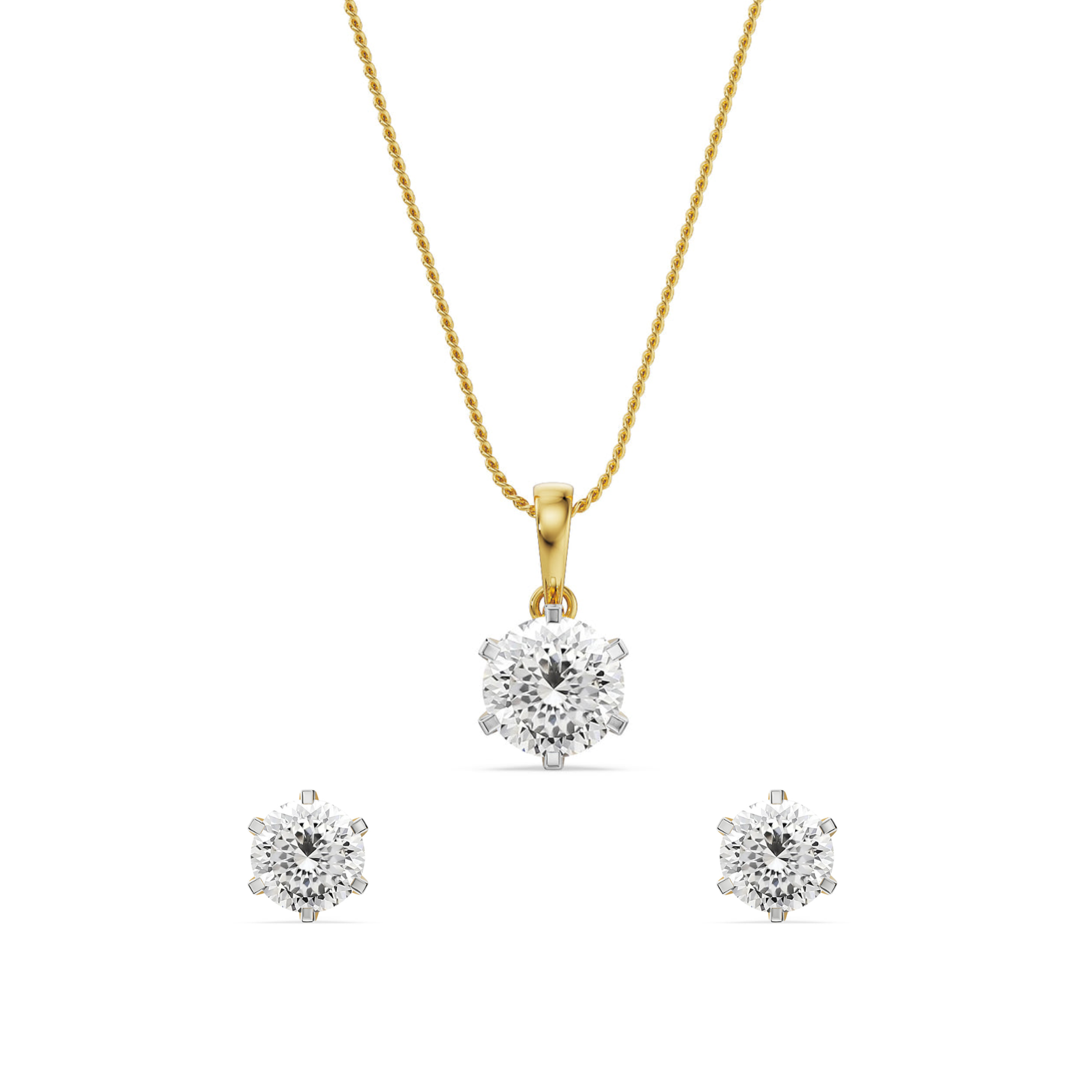 Portuguese Cut Solitaire Lab Grown Diamond Pendant Set - front view in 9KT