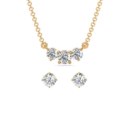 Triple Solitaire Lab Diamond Necklace Set - perspective view