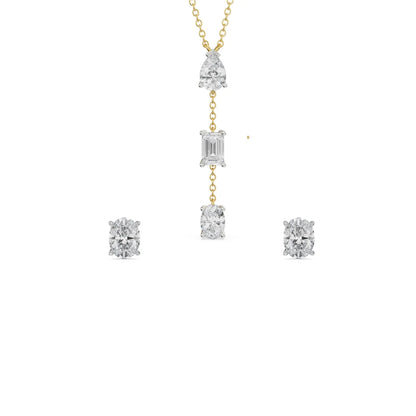Tri Lab Diamond Drop Necklace Set - perspective view