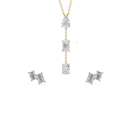 Emerald Tri Lab Diamond Necklace Set - front view