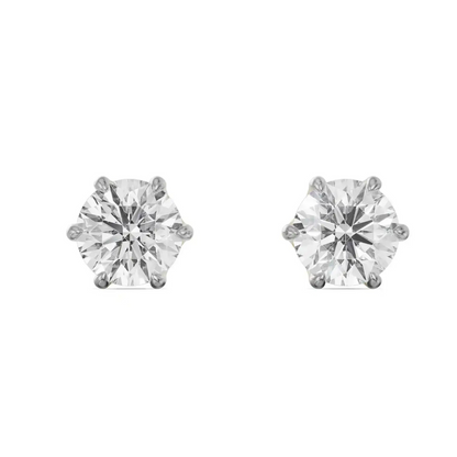 Six Prong 3 CT Lab Grown Diamond Studs - front view