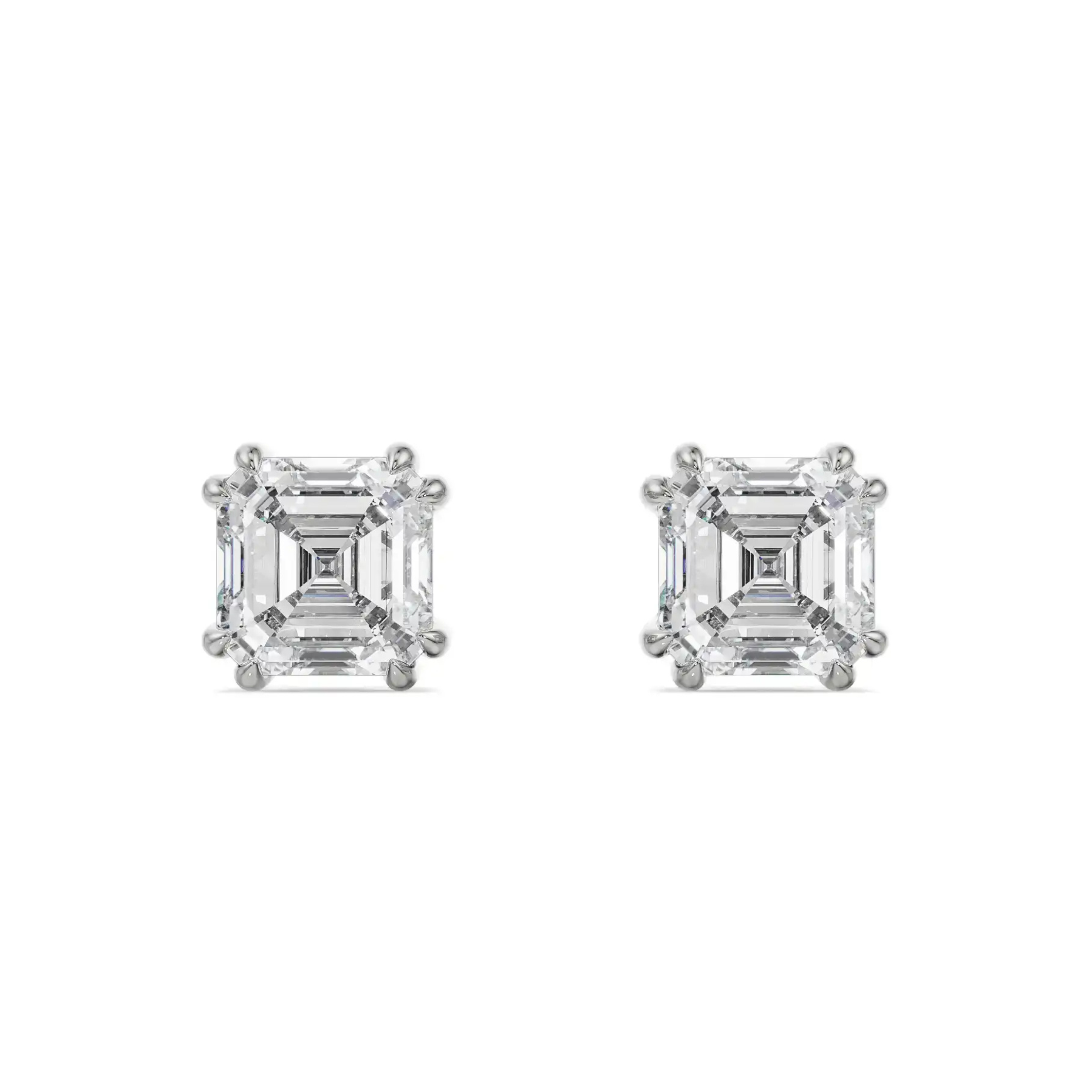 2 CT Asscher Lab Grown Diamond Studs - front view
