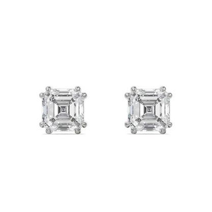 2 CT Asscher Lab Grown Diamond Studs - front view