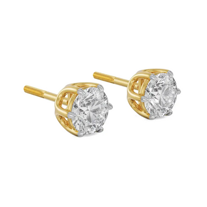 Six Prong 3 CT Lab Grown Diamond Studs - side view
