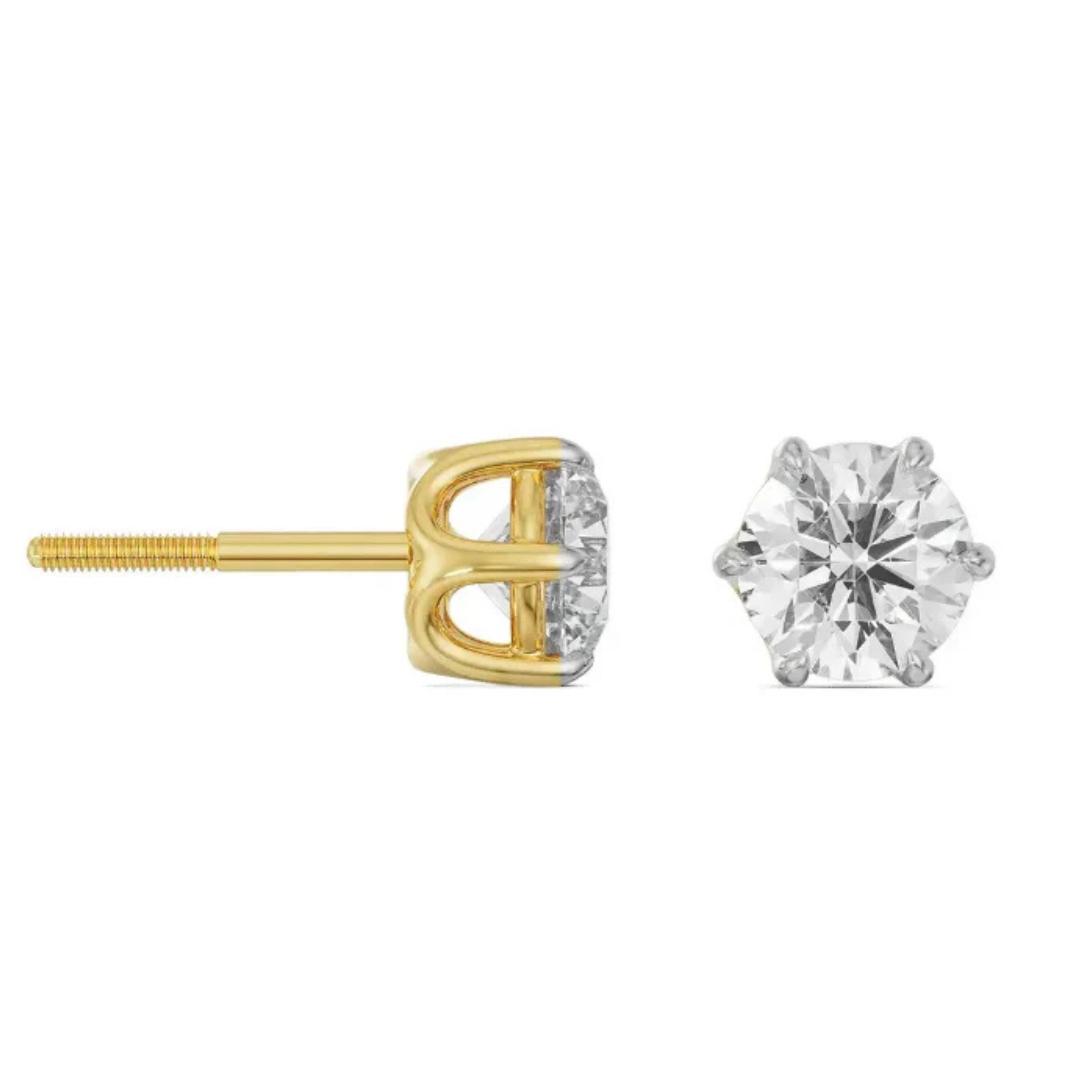 Six Prong 3 CT Lab Grown Diamond Studs - perspective view