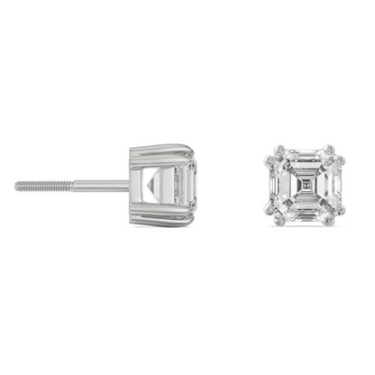 2 CT Asscher Lab Grown Diamond Studs - side view