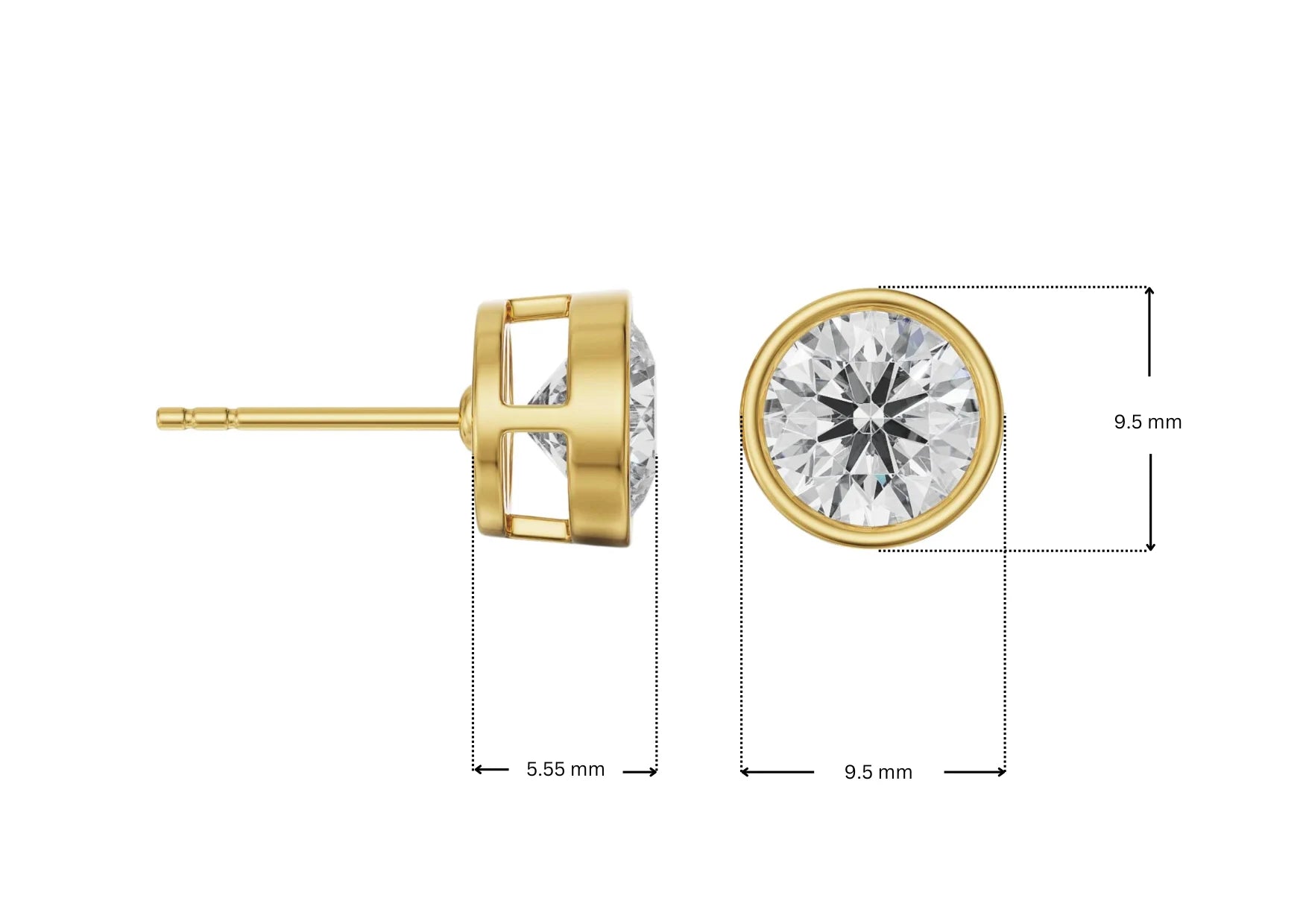 Dimension Guide for 2 CT Classic Bezel Lab Grown Diamond Solitaire Studs