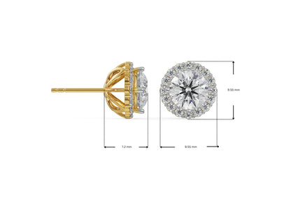 Dimension Guide for 1 CT Halo Round Lab-Grown Diamond Solitaire Studs