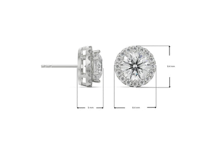 Dimension Guide for 1 CT Halo Lab Grown Diamond Solitaire Earrings