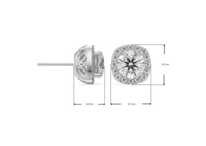 Dimension Guide for 1 CT Halo Cushion Cut Lab Grown Diamond Studs
