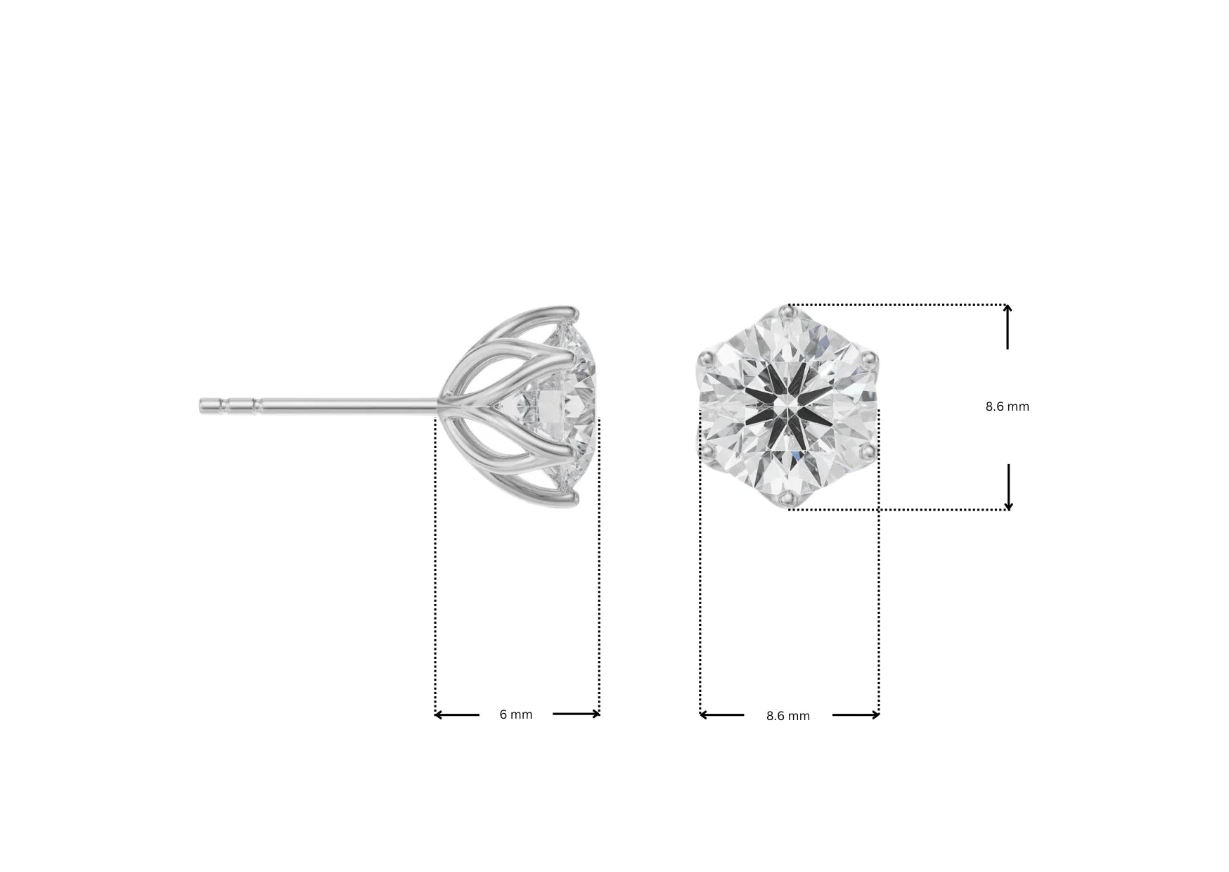 Dimension Guide for 1.5 CT Petal Lab Grown Diamond Solitaire Studs