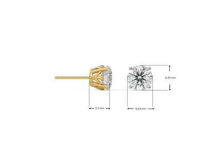 Dimension Guide for Lab-Grown 1 CT Classic Round Diamond Studs