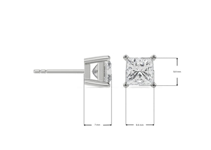 Dimension Guide for 2 CT Timeless Princess Lab Grown Diamond Solitaire Studs