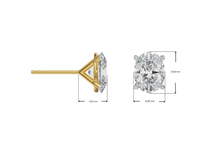 Dimesnion Guide for 2 CT Oval Solitaire Lab Grown Diamond Studs