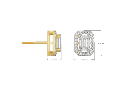 Dimension Guide for 1 CT Shimmering Halo Emerald Lab Diamond Earrings
