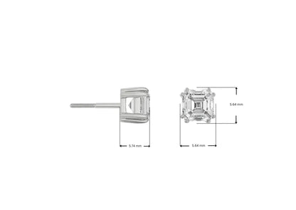 Dimension Guide for 0.5 CT Asscher Lab Grown Diamond Studs
