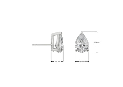 Dimension Guide for 2 CT Pear Solitaire Lab Grown Diamond Studs