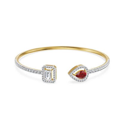 Arrowhead Ruby Lab Grown Diamond Bangle -n front view in 9KT