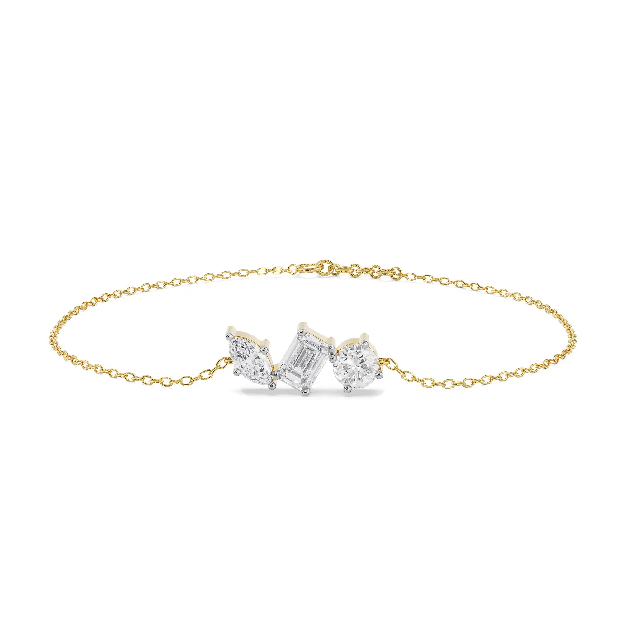 Three Stone Diamond Bracelet Front View in 9KT