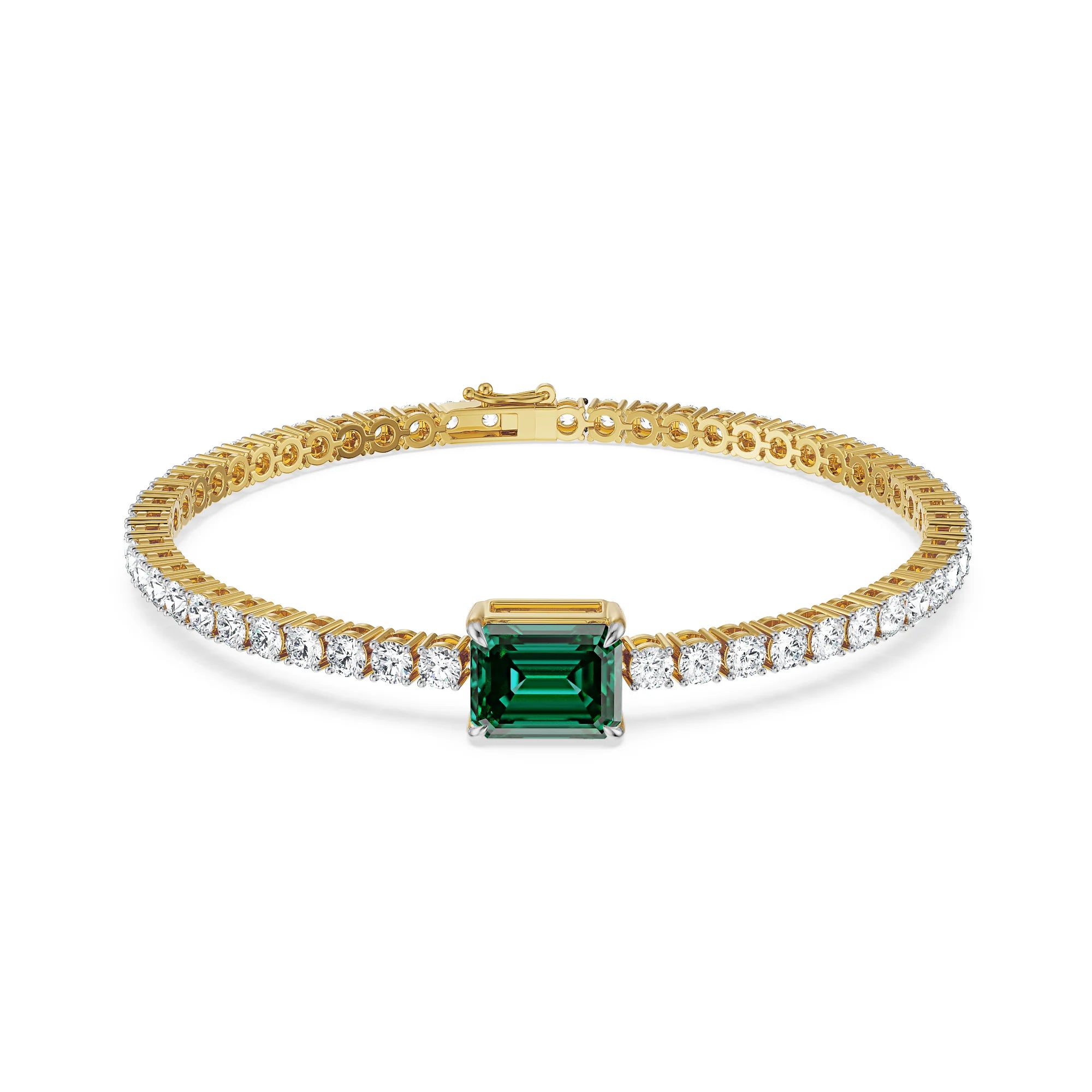Emerald Tennis Lab Grown Diamond Bracelet - Front View in 9KT