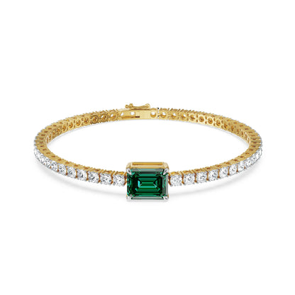 Emerald Tennis Lab Grown Diamond Bracelet - Front View in 9KT