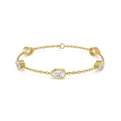 Pear Bezel Tennis Lab Grown Diamond Bracelet - Front View in 9KT
