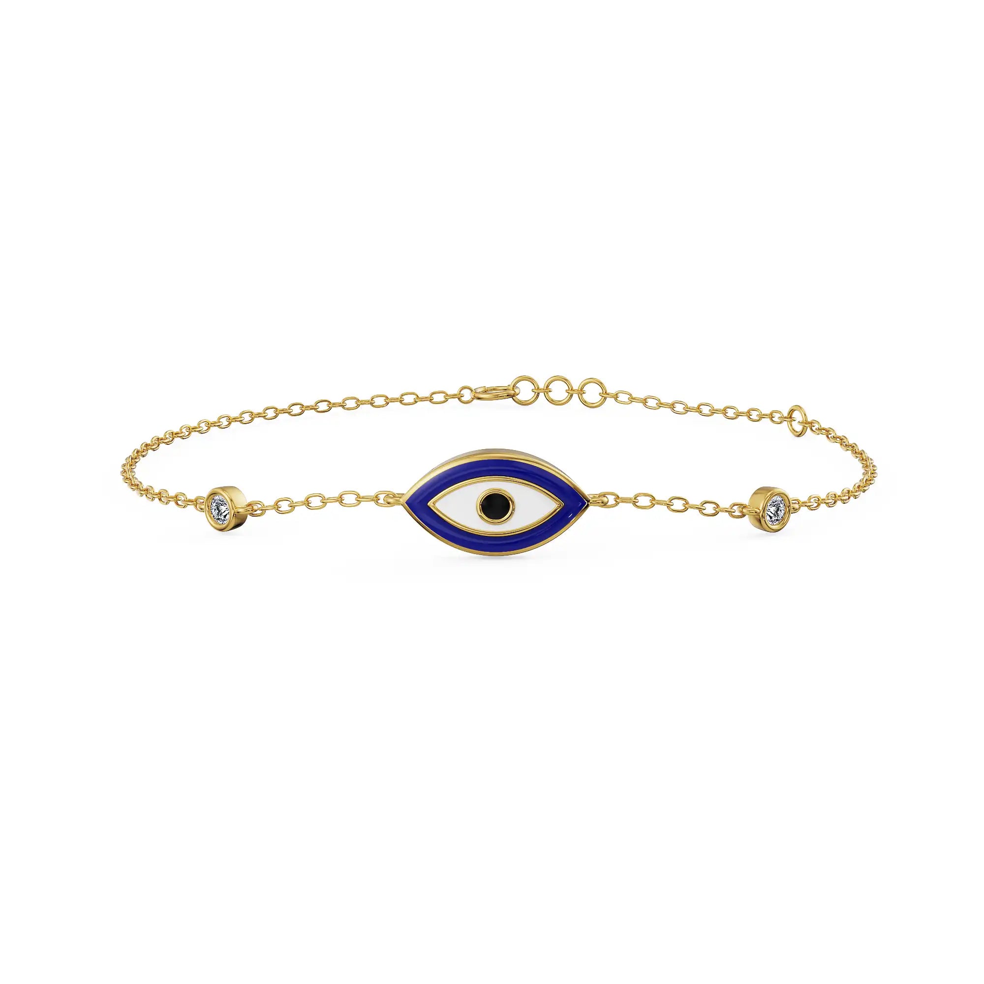 Iris Evil Eye Lab Diamond Bracelet- front view in 9KT