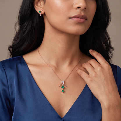 Emerald Delight Lab Diamond Pendant Set