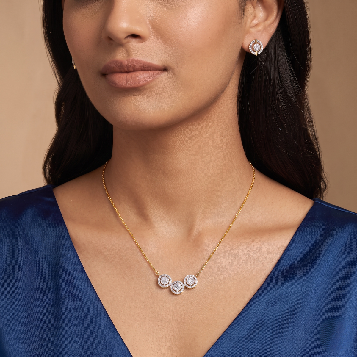 Halo Round Lab Diamond Necklace Set
