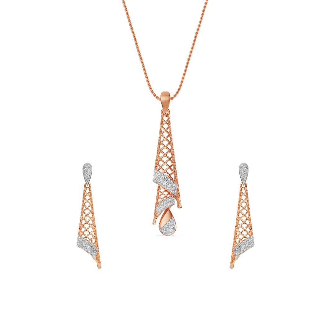 Opulent Diamond Drop Pendant Set- Front view in 9KT