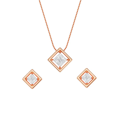 Geometric Lab Diamond Pendant Set - Front View