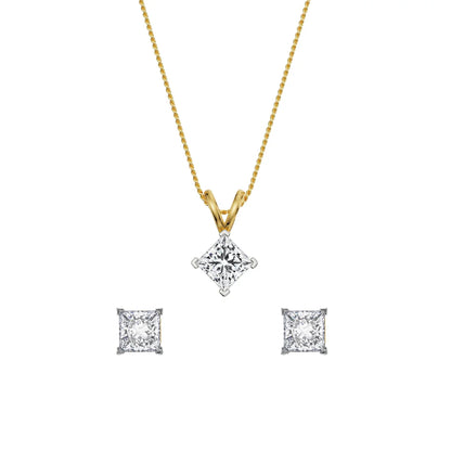 1 CT Princess Cut Lab Grown Diamond pendant Set - Front View