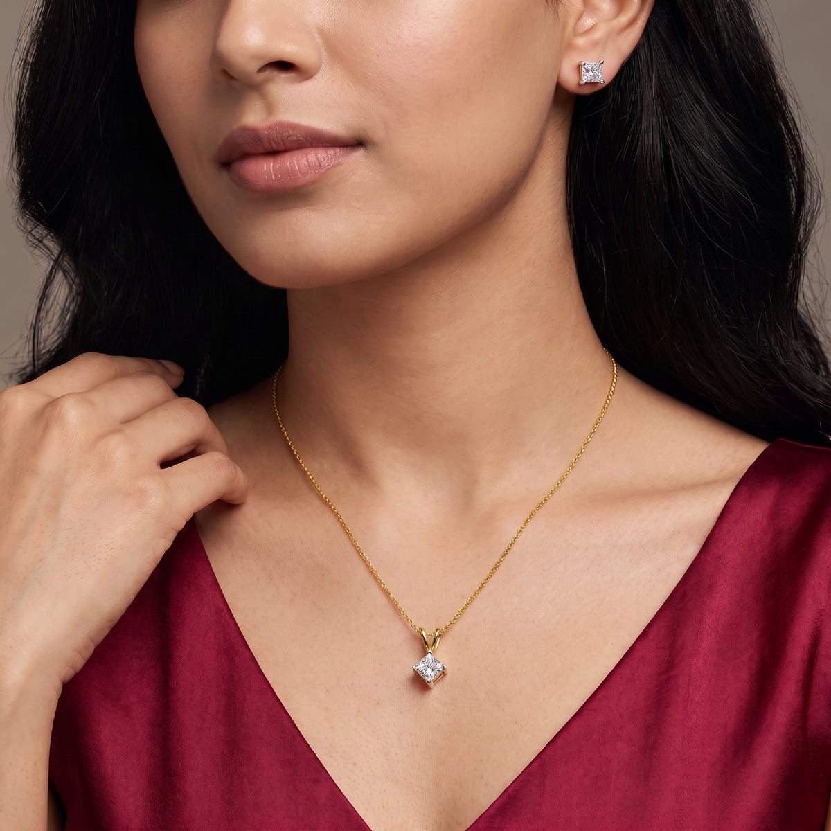 1 CT Princess Cut Lab Grown Diamond pendant Set