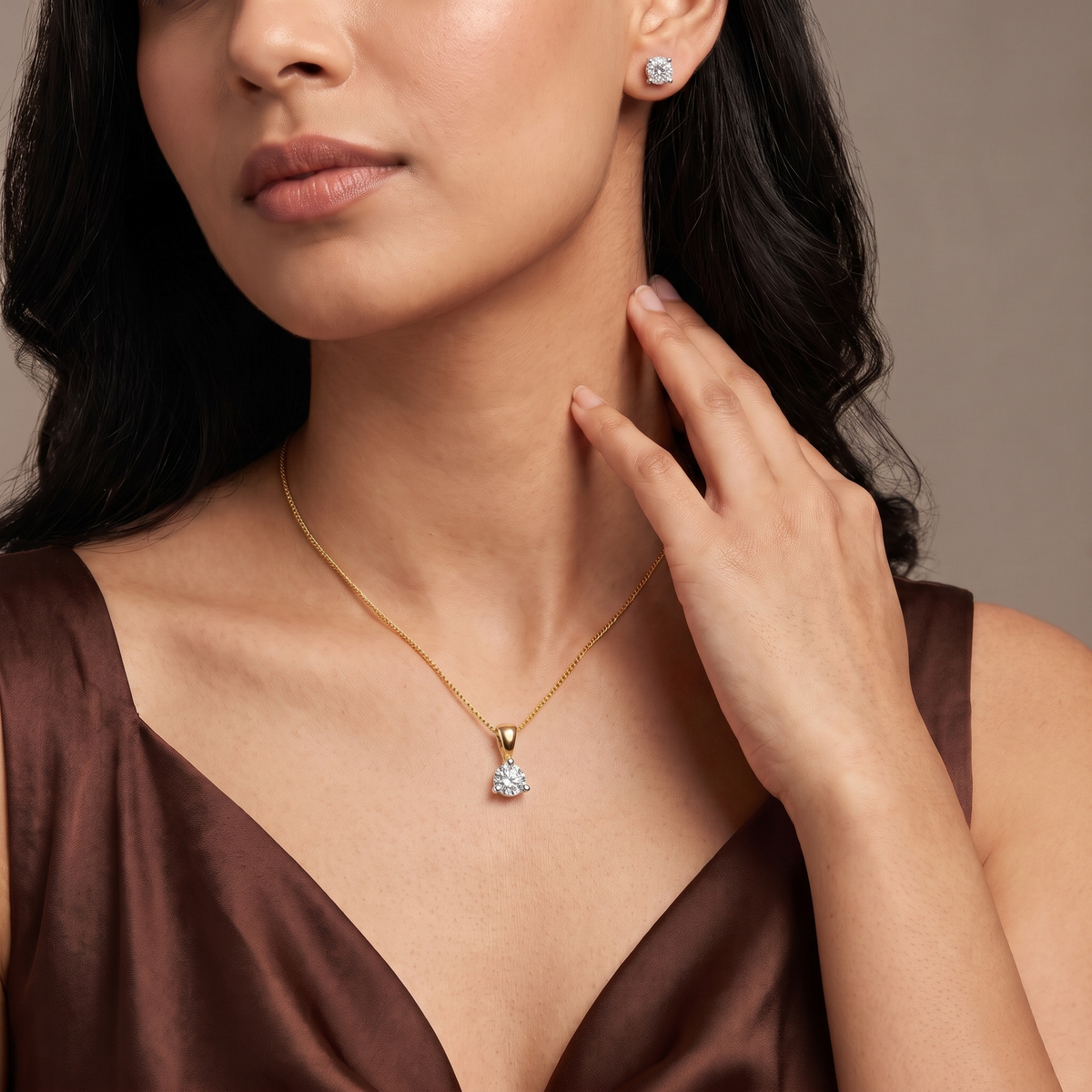 0.5 CT Round Solitaire Lab Grown Diamond Pendant Set