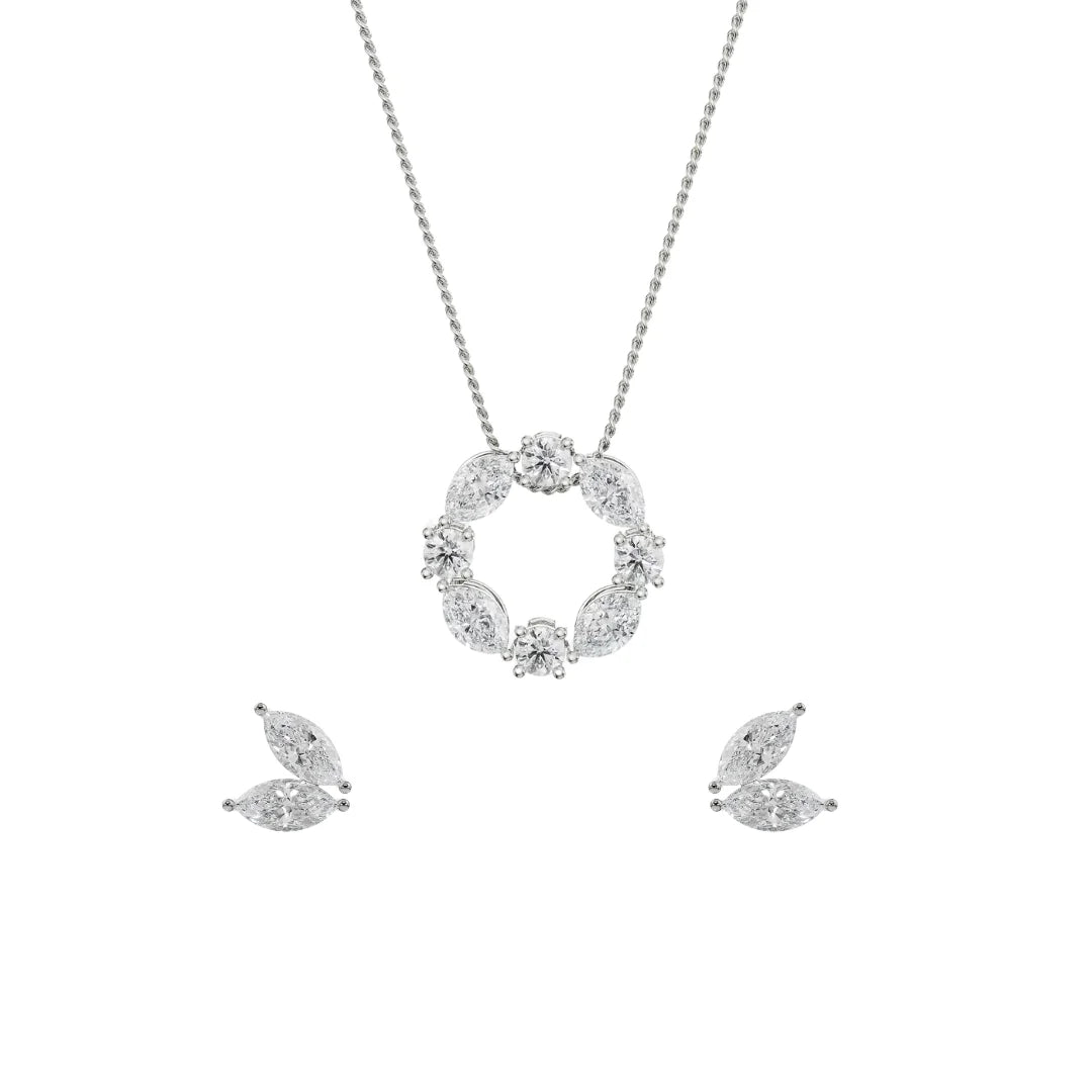 The Dewy Leafy Lab Grown Diamond Pendant Set- Front View in 9KT