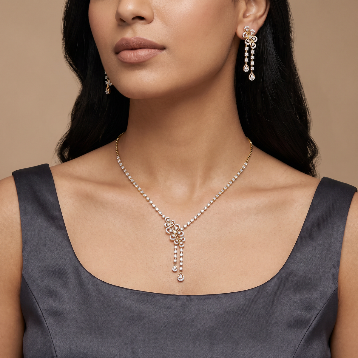 Floral Cascade Lab Grown Diamond Necklace Set