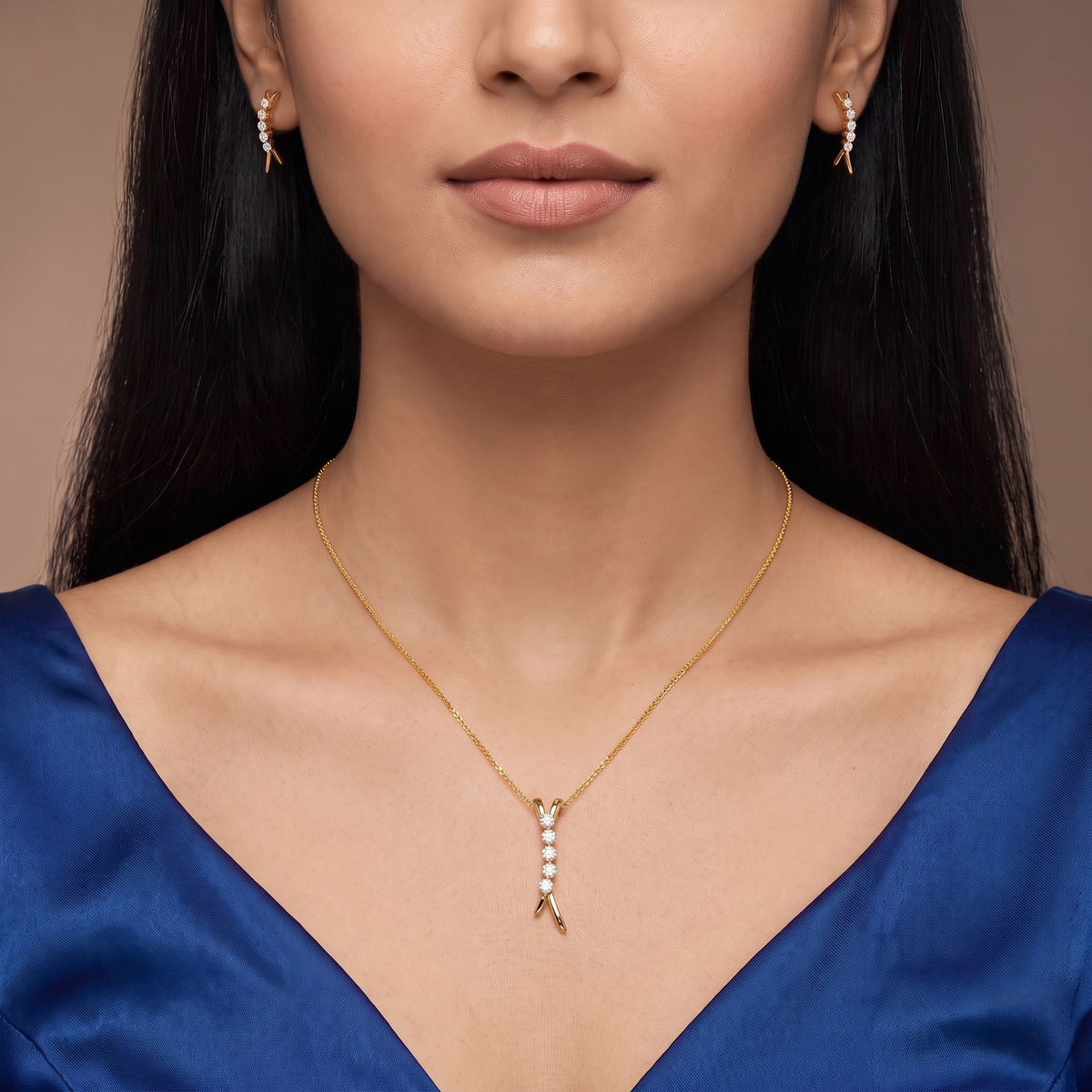 Five Stone Lab Grown Diamond Pendant Set