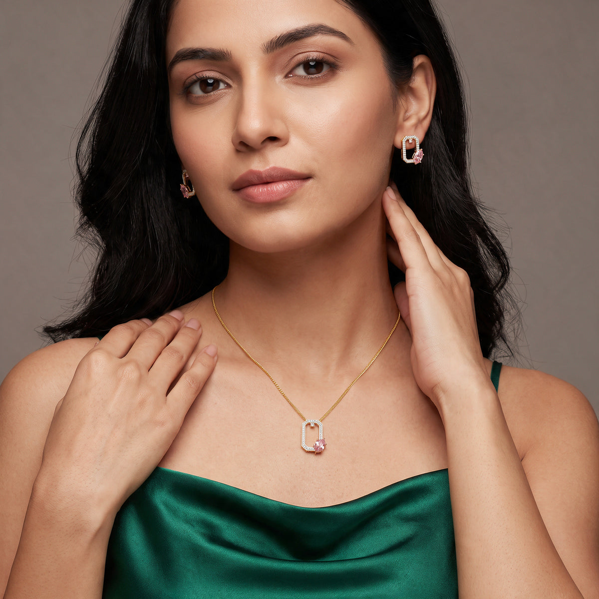 Crimson Poise Lab Grown Diamond Pendant Set