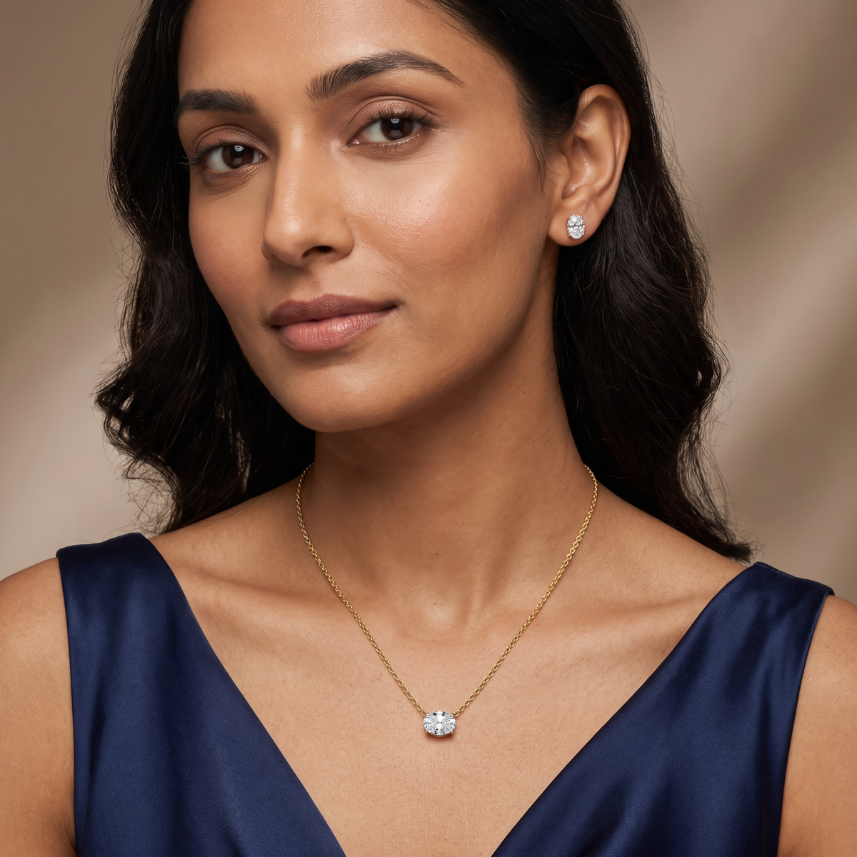 Oval Lab Grown Diamond Necklace Set