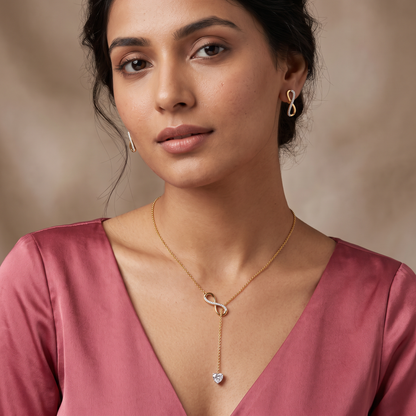Infinity Heart Lab Grown Diamond Lariat Necklace Set