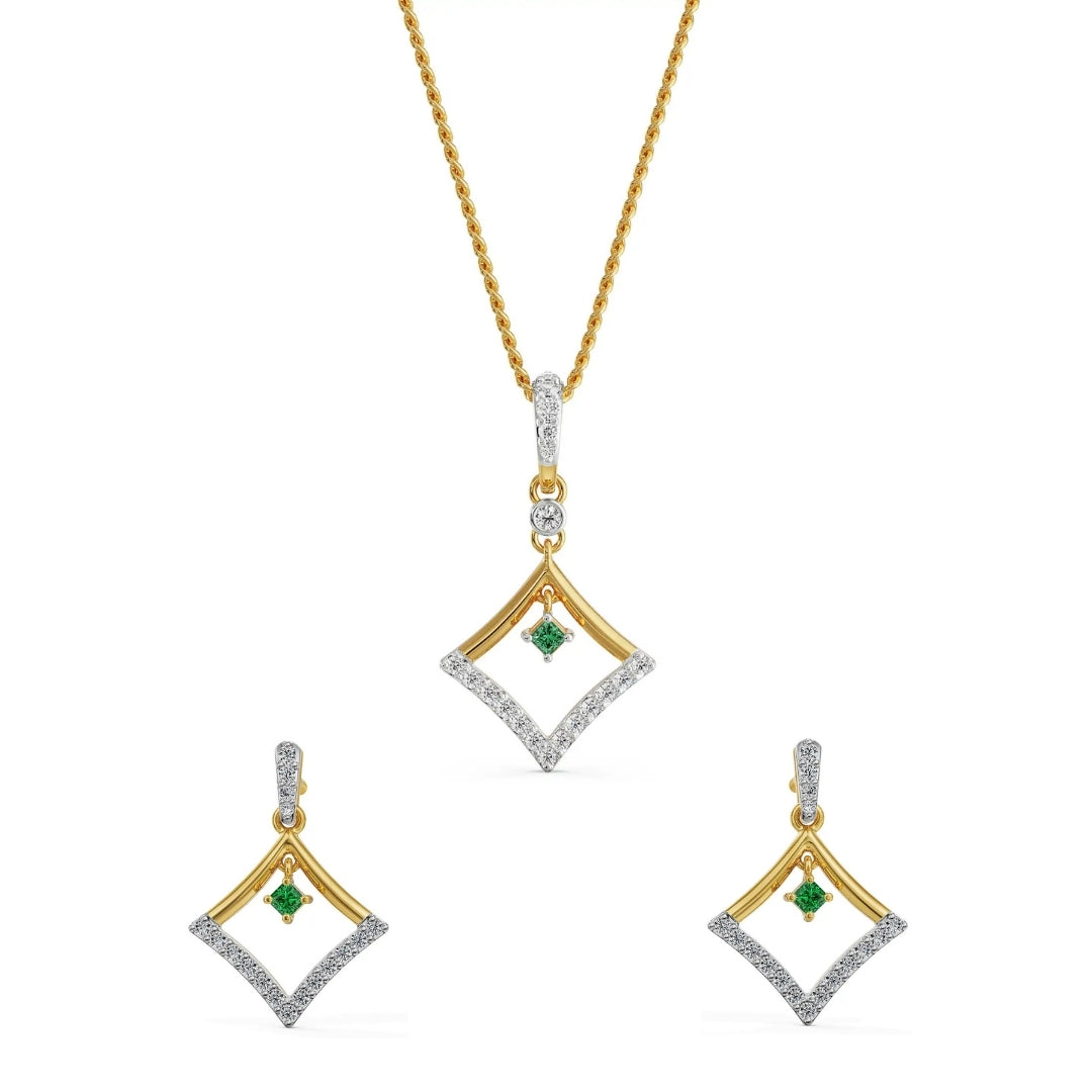 Elegant Emerald Lab Grown Diamond Pendant Set