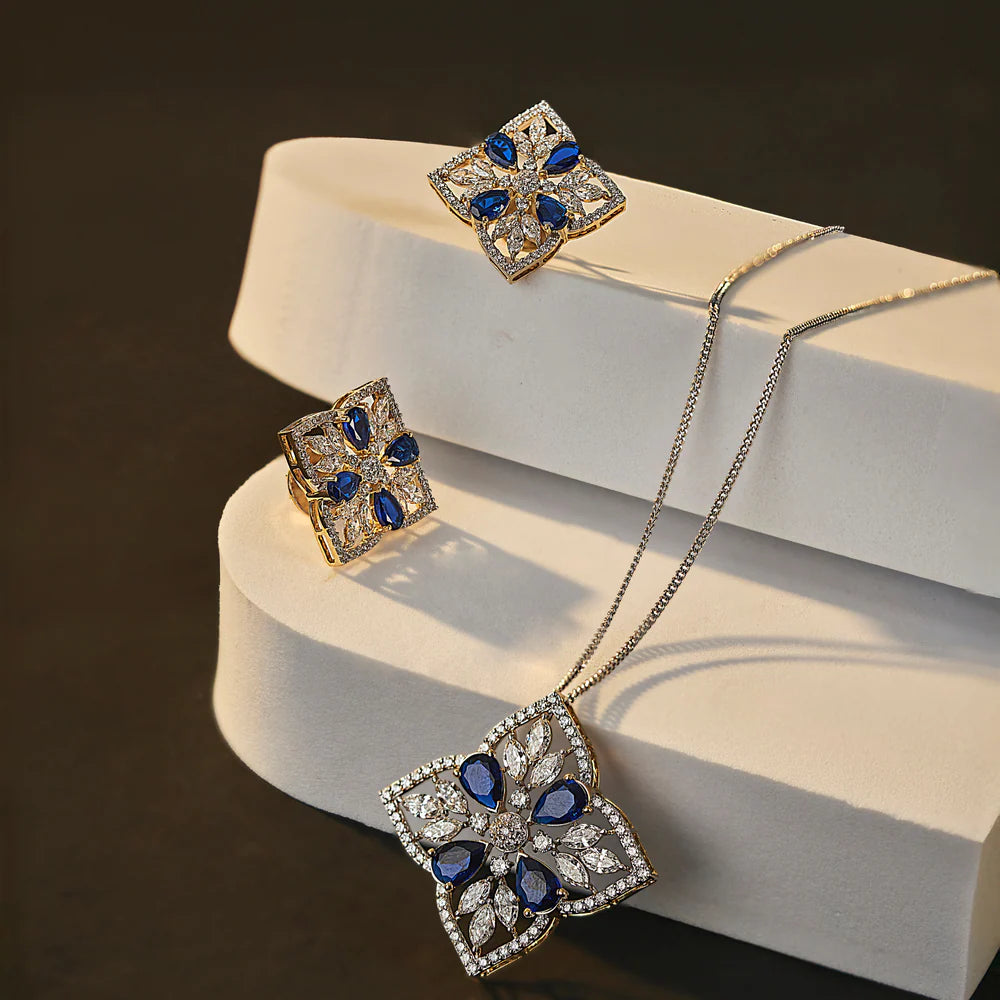 Blue Sapphire Lab Diamond Glamour Studs_in_stock