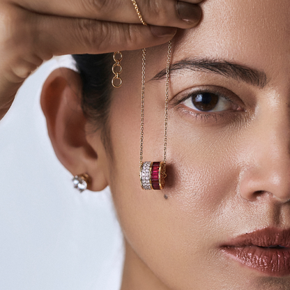 Drum Ruby Lab Grown Diamond Necklace on model face