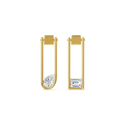 Pear Emerald Paper Clip Lab Grown Diamond Earrings - Front view