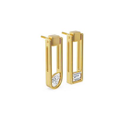 Pear Emerald Paper Clip Lab Grown Diamond Earrings - Side view