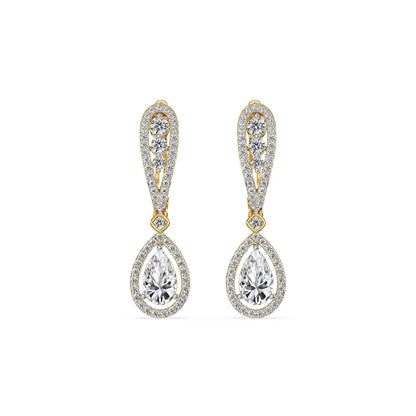 Halo Pear Cluster Dangler Earrings - front view in 9KT