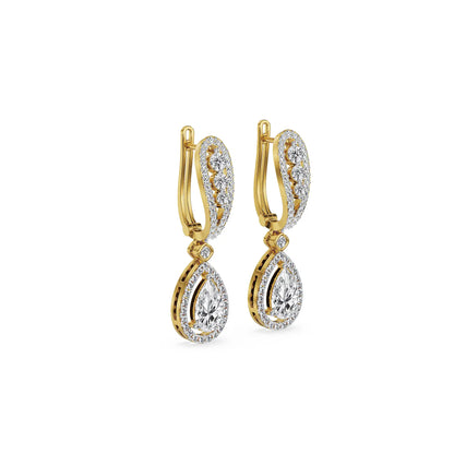 Halo Pear Cluster Dangler Earrings - side view