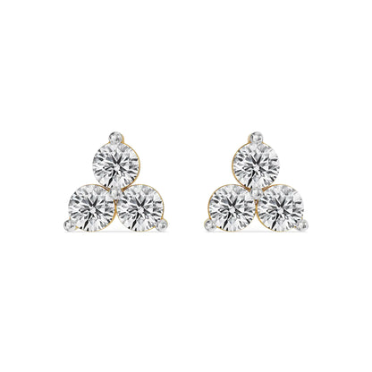 Clovia Trio Lab Grown Diamond Studs - front view in 9KT