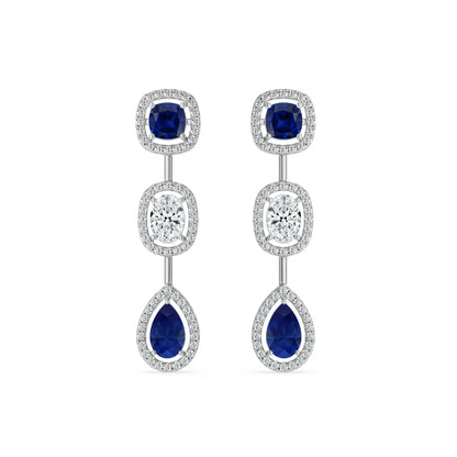 Blue Sapphire Lab Diamond Drop Earrings - Front View