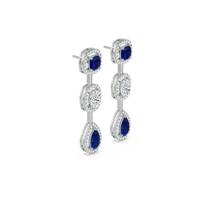 Blue Sapphire Lab Diamond Drop Earrings- perspective view